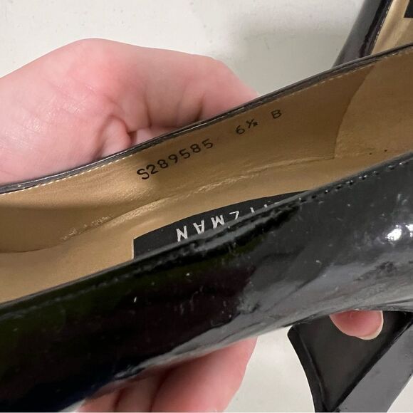 Stuart Weitzman Black Patent Leather Square Toe Block Heels Size 6.5 B - Picture 3 of 6